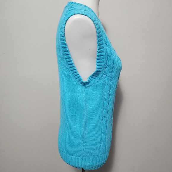 Vintage Justin Trent Turquoise Cable Knit Vneck Sweater Vest Size Small - Picture 2 of 6